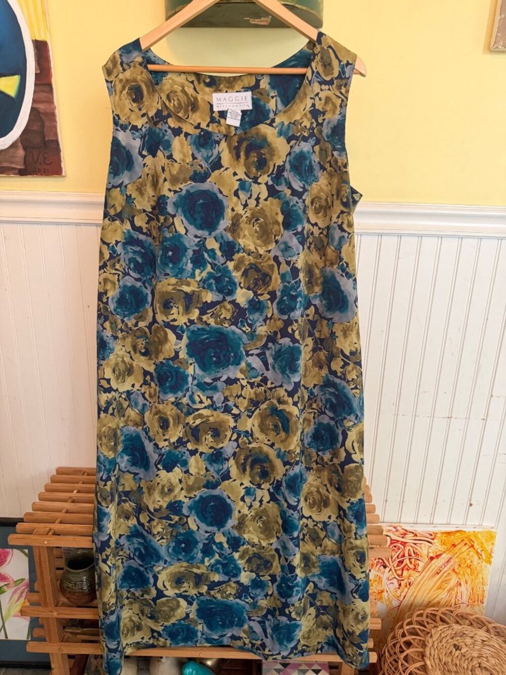 Maggie McNaughton Floral Print Sleeveless Shift Dress 1X vintage 90s plus size